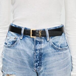 YSL Monogram Black Leather Belt 90